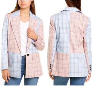 NWT Avec Les Filles Pink Blue Two-Tone Plaid Blazer Jacket Size 1X